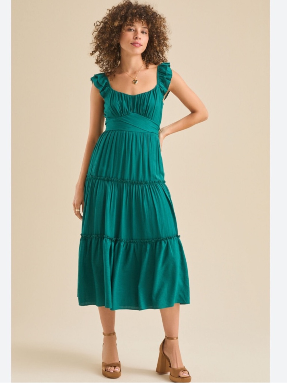 Altar'd State Green Tiered Maxi Dress Size XL NEW $82 Flutter Ruffle Straps